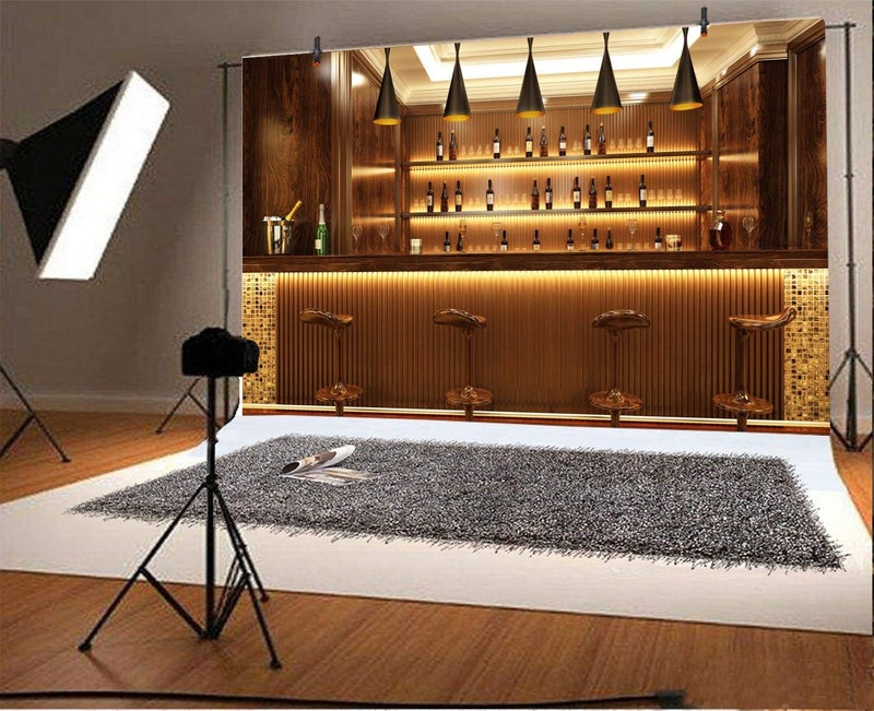 LFEEY Luxury Bar Backdrop for Photoshoot LFEEY 10x8ft Alcohol Wine Bottles Eatery Cafes Drink Urban Club Interior Evening Party Bar Photography Backdrops Modern Tavern Counter Background Photo Studio Props - Image 2